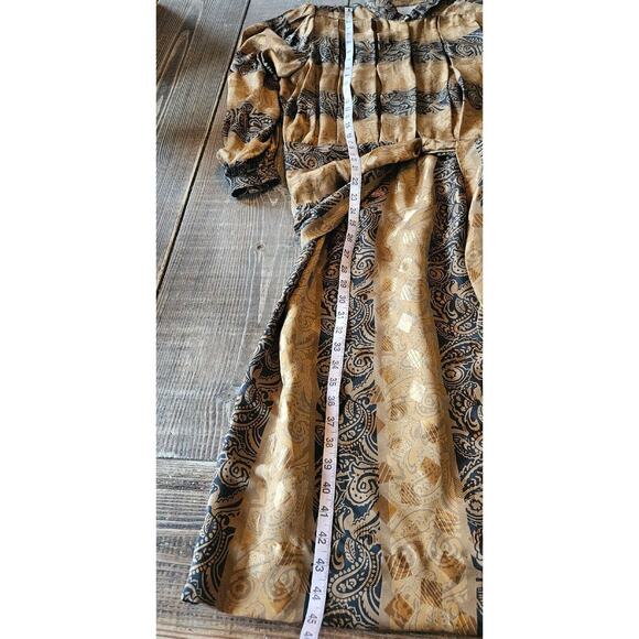 Vintage Francesca of Damon Dress Womens Size 14 Silk Gold Black Pleated Tie 80s - Picture 11 of 11
